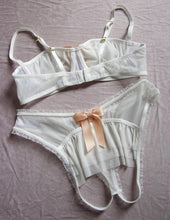 Load image into Gallery viewer, White Black Sexy Gauze Ruffles Transparent Cupless Crotchless Panties