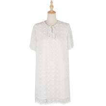 Load image into Gallery viewer, White Chiffon Round Neck High Waist Polka Dot Dress