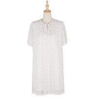 White Chiffon Round Neck High Waist Polka Dot Dress