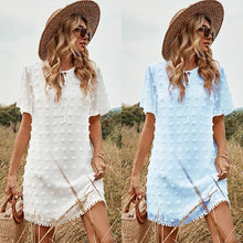 Load image into Gallery viewer, White Chiffon Round Neck High Waist Polka Dot Dress