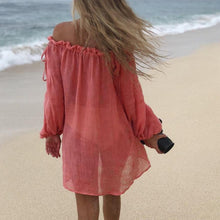 Load image into Gallery viewer, White Crochet Bikini Cover Up With Fringe Trim Women Sexy Hollow Tunic - Sophornlilly