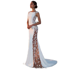 Load image into Gallery viewer, White Mermaid Long Evening Dresses Simple Style Sexy Illusion Lace