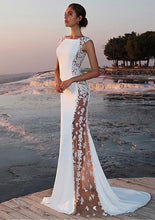 Load image into Gallery viewer, White Mermaid Long Evening Dresses Simple Style Sexy Illusion Lace