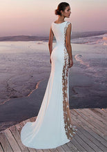 Load image into Gallery viewer, White Mermaid Long Evening Dresses Simple Style Sexy Illusion Lace