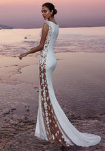 Load image into Gallery viewer, White Mermaid Long Evening Dresses Simple Style Sexy Illusion Lace