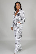 Load image into Gallery viewer, White Newspapers Printing Women Jumpsuits Stand Neck Long Sleeves - Sophornlilly