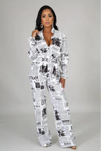 Load image into Gallery viewer, White Newspapers Printing Women Jumpsuits Stand Neck Long Sleeves - Sophornlilly