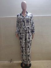 Load image into Gallery viewer, White Newspapers Printing Women Jumpsuits Stand Neck Long Sleeves - Sophornlilly