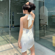 Load image into Gallery viewer, White Satin Mini Dress Sexy Backless Sleeveless Lace