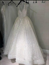 Load image into Gallery viewer, White Sparkle Paillette Evening Dress Deep V section Sexy Low Back