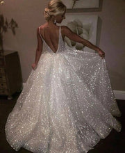 Load image into Gallery viewer, White Sparkle Paillette Evening Dress Deep V section Sexy Low Back