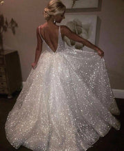 Load image into Gallery viewer, White Sparkle Paillette Evening Dress Deep V section Sexy Low Back