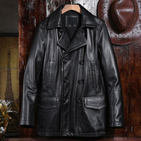 Winter Warm Trench Coat Genuine Leather Windbreaker Double Breasted