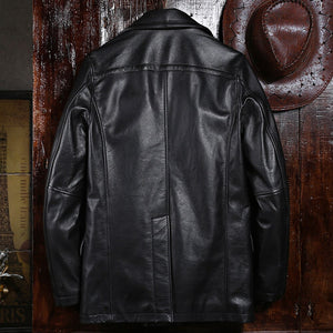 Winter Warm Trench Coat Genuine Leather Windbreaker Double Breasted