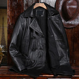 Winter Warm Trench Coat Genuine Leather Windbreaker Double Breasted