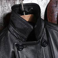 Winter Warm Trench Coat Genuine Leather Windbreaker Double Breasted