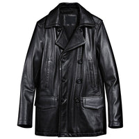 Winter Warm Trench Coat Genuine Leather Windbreaker Double Breasted