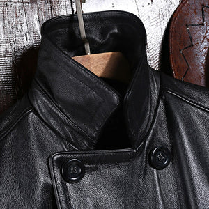 Winter Warm Trench Coat Genuine Leather Windbreaker Double Breasted