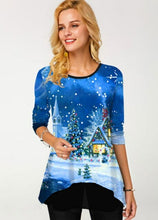 Load image into Gallery viewer, Woman Christmas T shirt Snowman Print O neck Long Sleeve