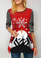 Load image into Gallery viewer, Woman Christmas T shirt Snowman Print O neck Long Sleeve