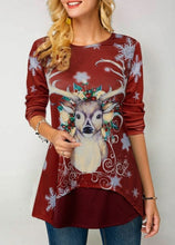 Load image into Gallery viewer, Woman Christmas T shirt Snowman Print O neck Long Sleeve