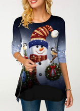 Load image into Gallery viewer, Woman Christmas T shirt Snowman Print O neck Long Sleeve