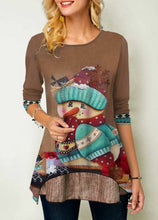 Load image into Gallery viewer, Woman Christmas T shirt Snowman Print O neck Long Sleeve