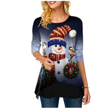Load image into Gallery viewer, Woman Christmas T shirt Snowman Print O neck Long Sleeve