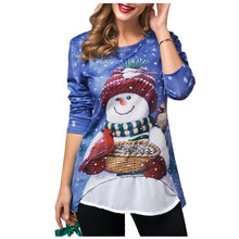 Load image into Gallery viewer, Woman Christmas T shirt Snowman Print O neck Long Sleeve