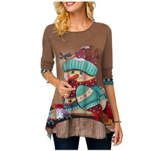 Load image into Gallery viewer, Woman Christmas T shirt Snowman Print O neck Long Sleeve