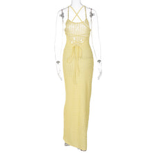 Load image into Gallery viewer, Summer Backless Lace up Solid Yellow Long Dress