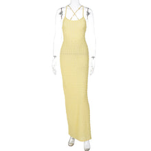 Load image into Gallery viewer, Summer Backless Lace up Solid Yellow Long Dress