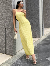 Load image into Gallery viewer, Summer Backless Lace up Solid Yellow Long Dress