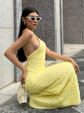Load image into Gallery viewer, Summer Backless Lace up Solid Yellow Long Dress