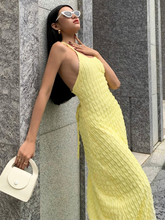 Load image into Gallery viewer, Summer Backless Lace up Solid Yellow Long Dress