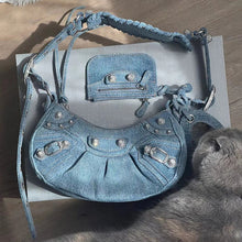 Load image into Gallery viewer, Denim Diamond Riveted Shoulder Messenger Bag Half Moon