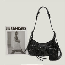 Load image into Gallery viewer, Denim Diamond Riveted Shoulder Messenger Bag Half Moon