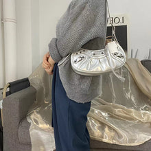 Load image into Gallery viewer, Denim Diamond Riveted Shoulder Messenger Bag Half Moon