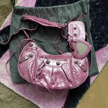 Load image into Gallery viewer, Denim Diamond Riveted Shoulder Messenger Bag Half Moon