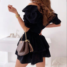Load image into Gallery viewer, Woman Sexy Black V neck Ruffles Short sleeve Dress Female Stylish Slim - Sophornlilly