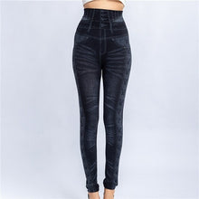 Load image into Gallery viewer, Women Imitation Distressed Denim Jeans Leggings Casual High Waist