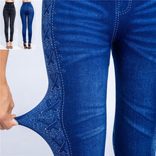 Load image into Gallery viewer, Women Imitation Distressed Denim Jeans Leggings Casual High Waist