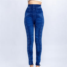 Load image into Gallery viewer, Women Imitation Distressed Denim Jeans Leggings Casual High Waist