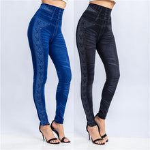 Load image into Gallery viewer, Women Imitation Distressed Denim Jeans Leggings Casual High Waist