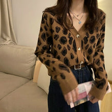 Load image into Gallery viewer, Women Autumn Cardigans V neck Cardigan Top Leopard - Sophornlilly
