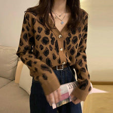 Load image into Gallery viewer, Women Autumn Cardigans V neck Cardigan Top Leopard - Sophornlilly