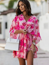 Load image into Gallery viewer, Batwing Sleeve Mini Dress Sexy V Neck Boho Floral Print High
