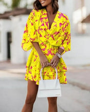 Load image into Gallery viewer, Batwing Sleeve Mini Dress Sexy V Neck Boho Floral Print High