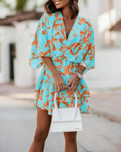Load image into Gallery viewer, Batwing Sleeve Mini Dress Sexy V Neck Boho Floral Print High
