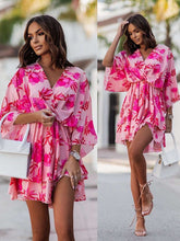 Load image into Gallery viewer, Batwing Sleeve Mini Dress Sexy V Neck Boho Floral Print High